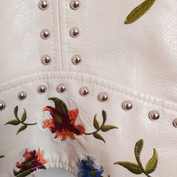 Ly Varey Faux Leather Jacket Soft Embroidered Rivet Motorcycle Punk Style CPO - Picture 11 of 15